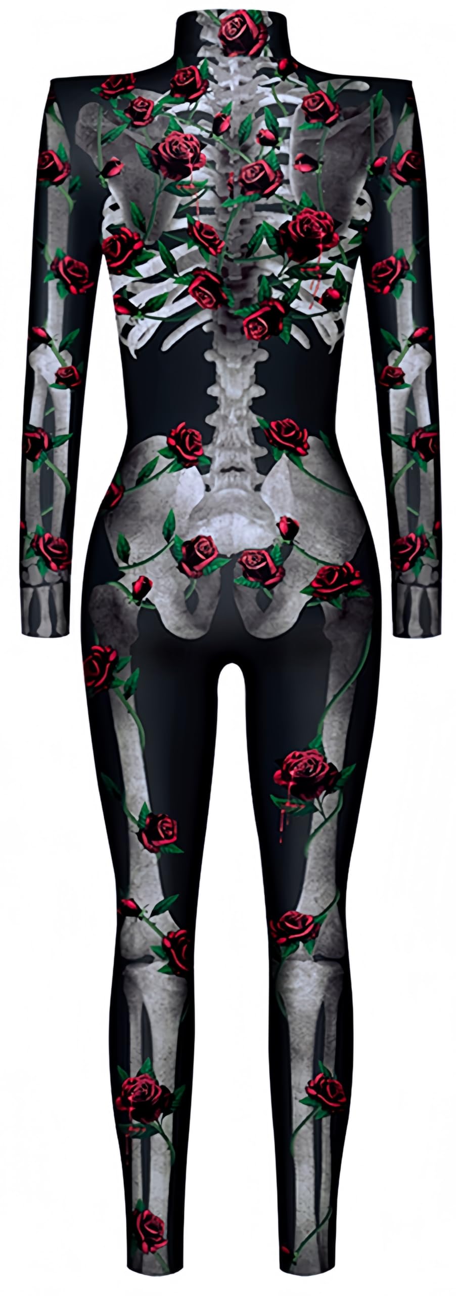 Ocean Plus Tuta da Donna con Scheletro di Halloween Stampa Digitale Taglio Sottile a Maniche Lunghe Monoblocco Collant