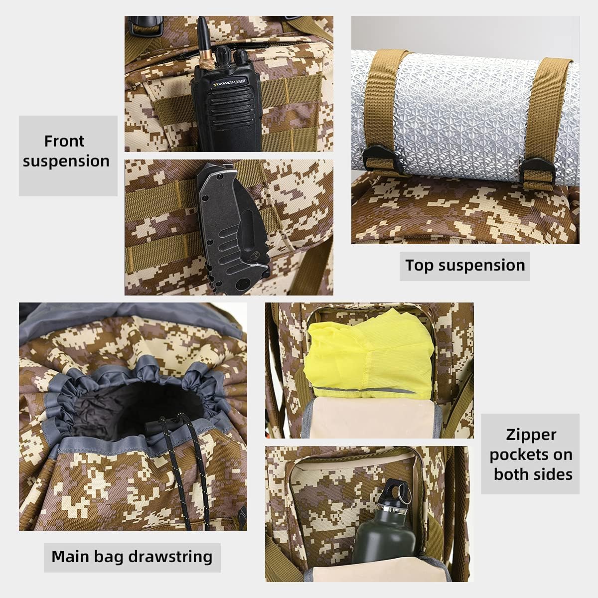 Hongxinghai 100l Camping Plecak Turystyczny, Wojskowy Plecak Taktyczny Molle, Wodoodporny Lekki Plecak Turystyczny, Black-c