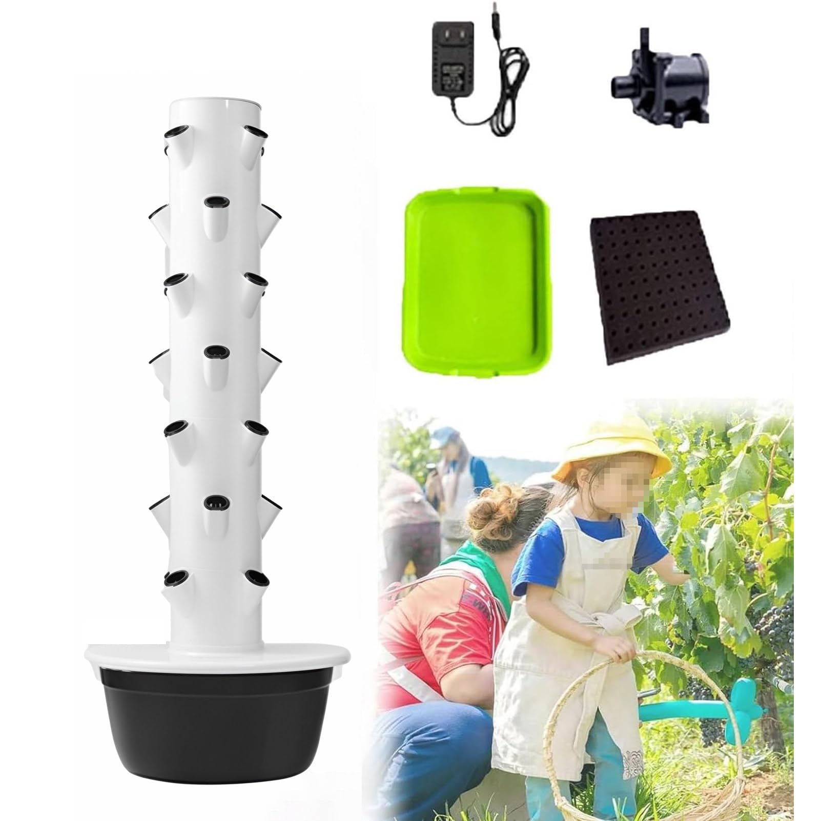 Kit De Cultivo HidropóNico Vertical,Torre De Cultivo HidropóNico con DepóSito De Agua para Hierbas, Frutas Y Hortalizas De Interior. Kit De Cultivo AeropóNico Black-7LayerwithLights