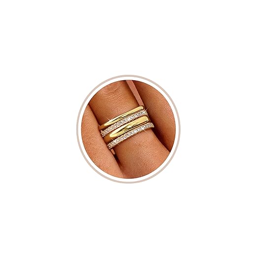 Florideco Stackable Rings for Women Non Tarnish 14K Gold Plated Dainty Cubic Zirconia Rings Minimalist Stacking Thumb Ring Set Thin Statement Promise Wedding Bands Engagement Ring Stack Size 5-10