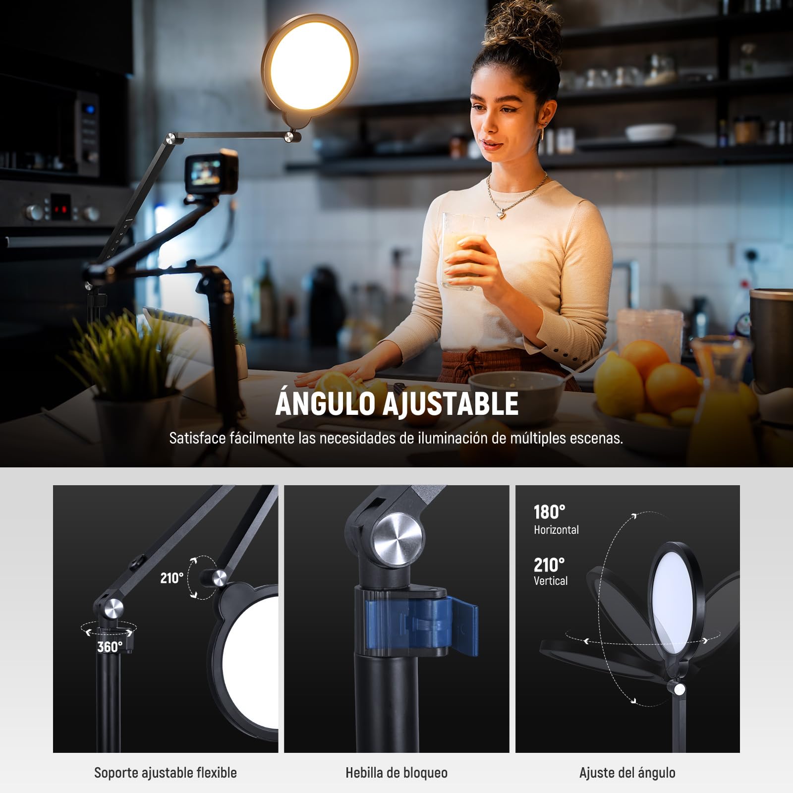 NEEWER 18W 7" Básico Aro de Luz Escritorio para Iluminación Videoconferencias Streaming, 3000-6500K Dimmable Luz Circular LED con Brazo Articulado y C Clamp para Teléfono/Computadora Zoom Call, R18