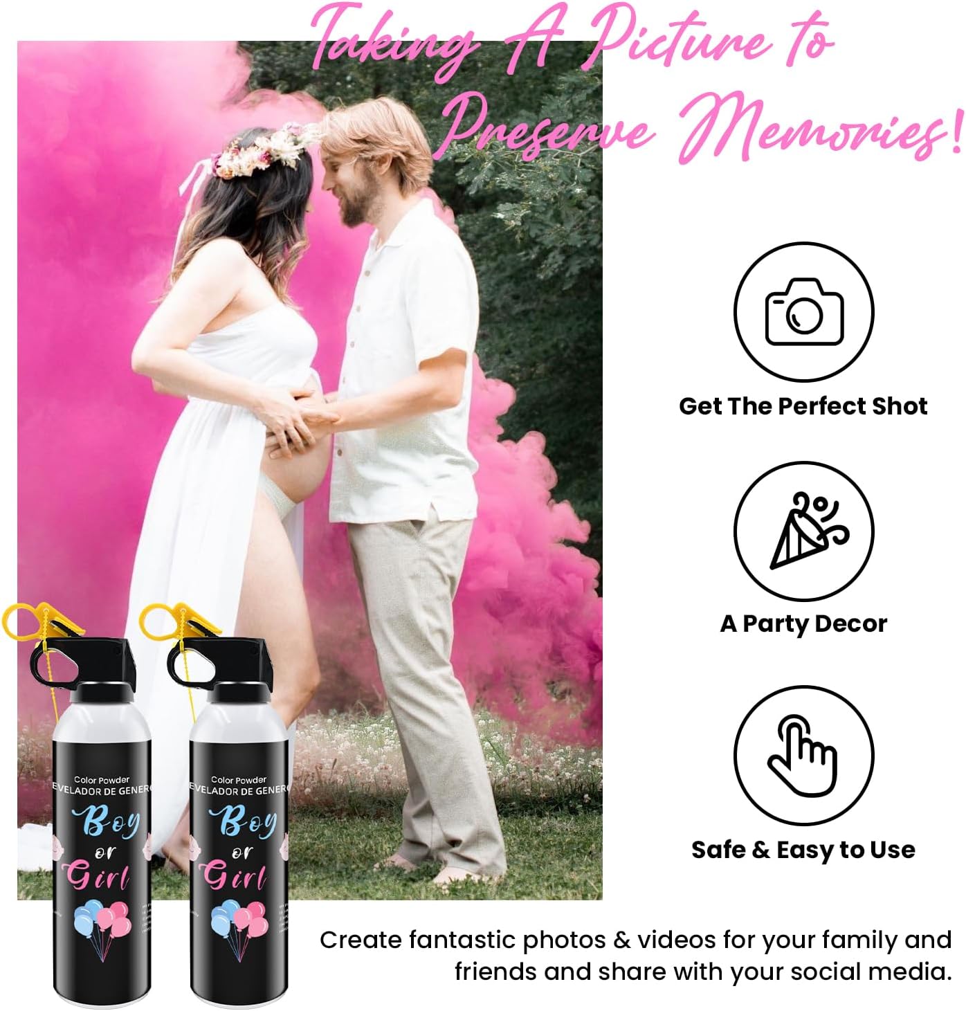 Gender Reveal Fire Extinguisher 2 Pack Colorful Corn Powder Gender Reveal Smoke with Power for Party Pink Extinguish for Baby Reveal Party Birthday Wedding Baby Shower Color Run Gender Reveal Ideas