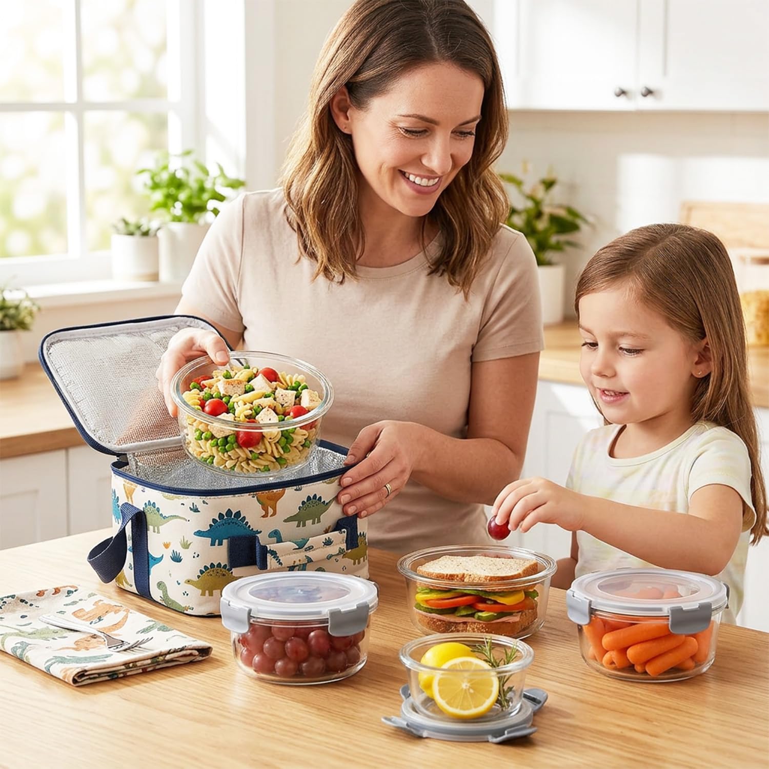 Contenitori in vetro con coperchio, 12 pezzi Meal Prep Boxe & Contenitori salvafreschezza (400 ml e 970 ml) in vetro borosilicato, senza BPA e ermetici per microonde e lavastoviglie I Food