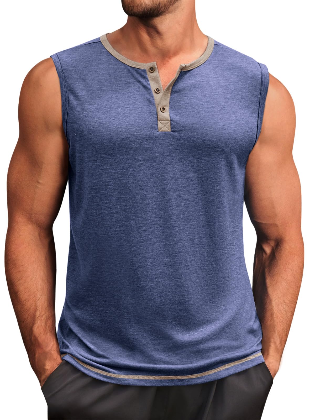 Runcati Men's Workout Tank Tops Sleeveless Gym Muscle Henley Shirt Casual Basic Summer Beach Tops