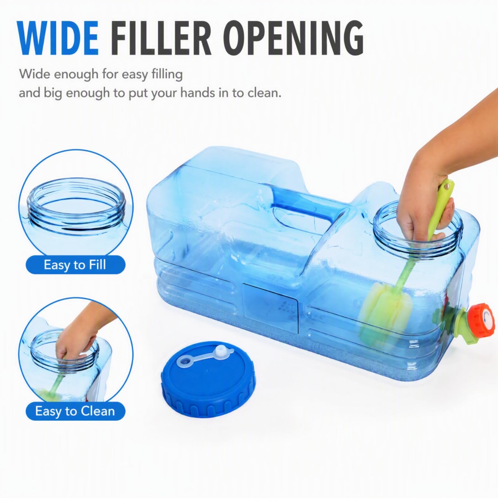 Dicunoy Contenedor de agua para camping, jarra de agua portátil de 2.6 galones con espiga, dispensador de agua grueso con amplia apertura de relleno para senderismo, picnic, vehículo, al aire libre