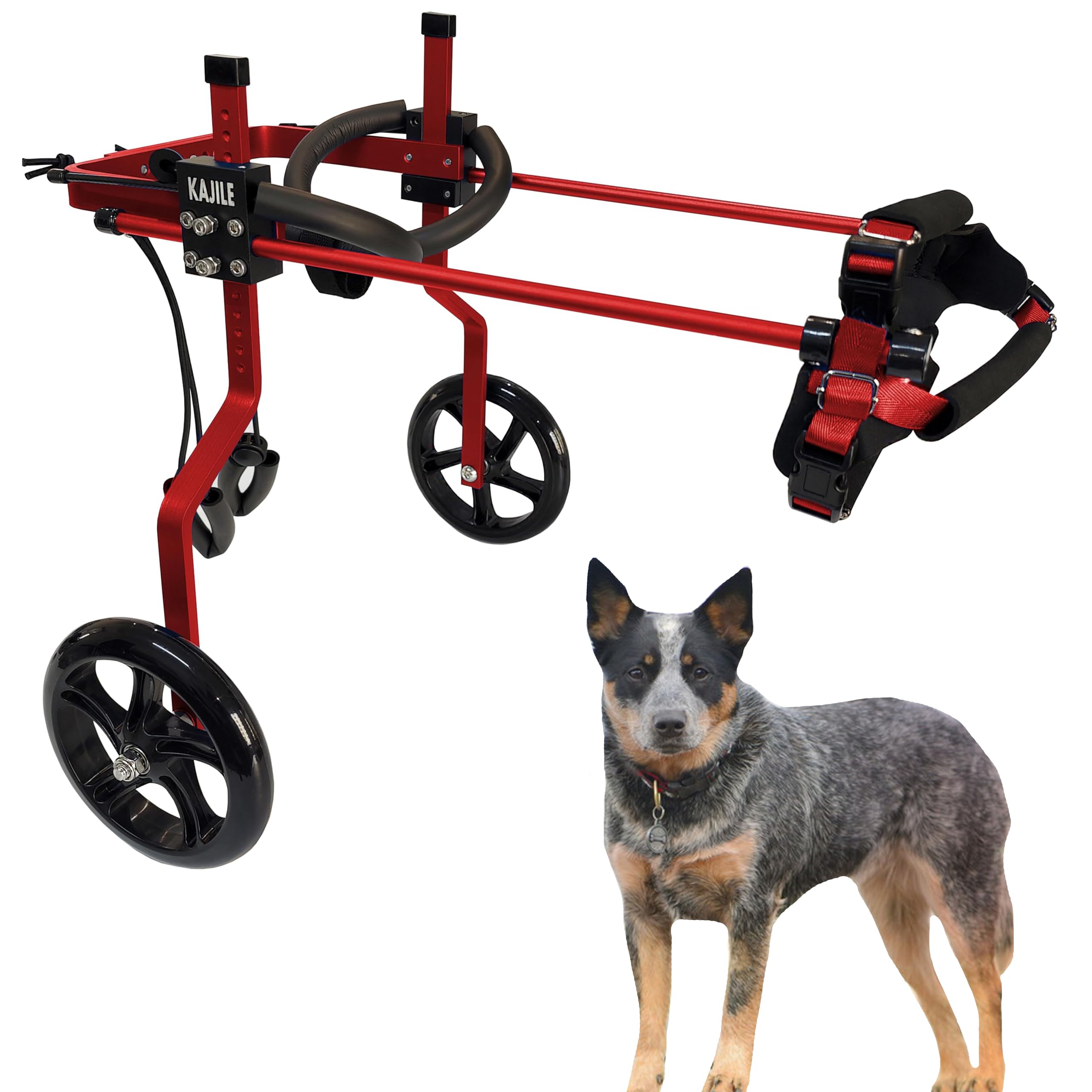 KAJILE Adjustable Dog Wheelchair,Pet Cart,Handicap Dog Weak Hind Legs Rehabilitation Training,Soft Harness,Easy Assemble,red,M-3