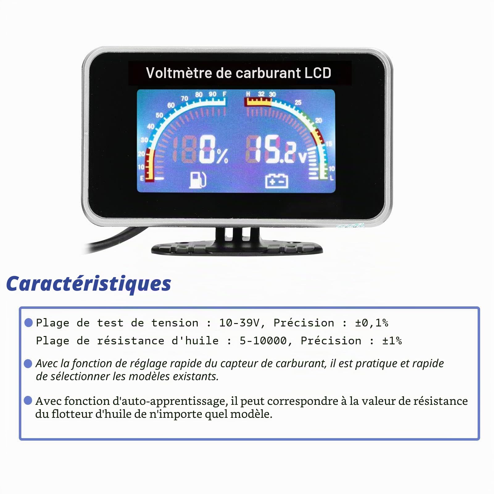 Jauge De Carburant Numérique LCD 2 En Pour Voiture Voltmètre Instrument Universel Affichage Clair -Secousse Réglage Rapide Auto-Apprentissage À 36 V