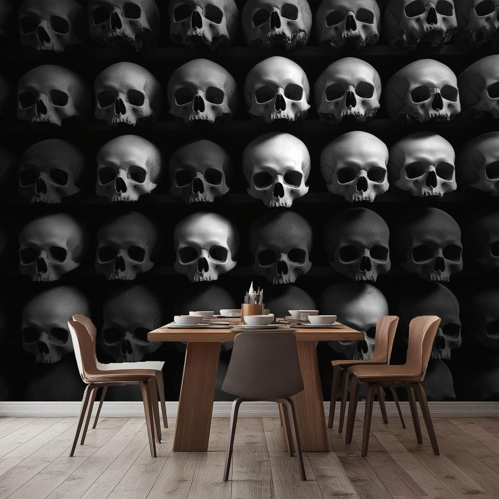 hgjdjhnf Photo Wallpaper Halloween Skull Wallpaper Non-Woven Wallpaper Modern Wall Bedroom Living Room Wall Wallpaper Black,300cmx210cm Stickers - Frameless Painting - Poster