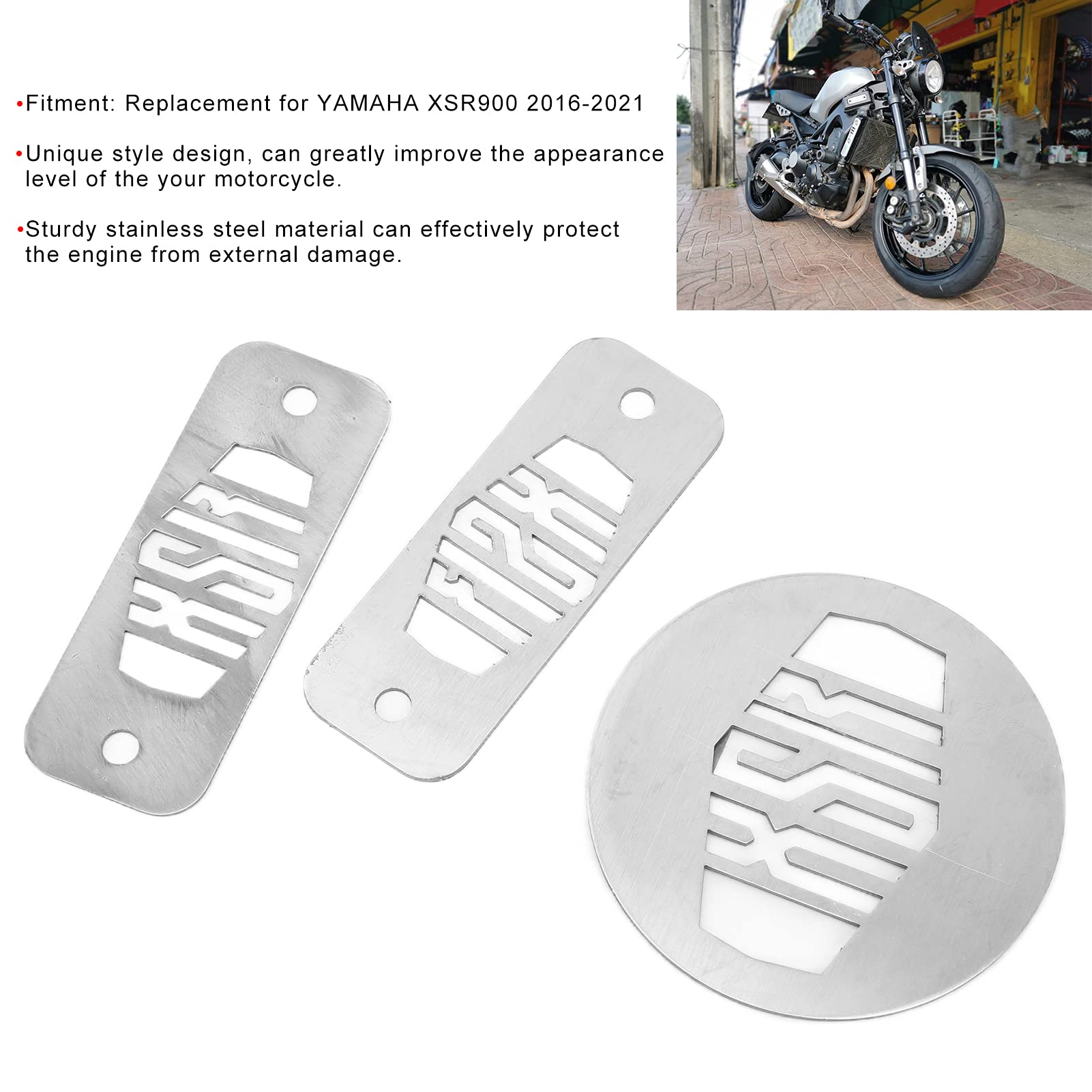 Akozon Kupplungsdeckel Top, 3PCS Motorrad Kupplungsdeckel Top Edelstahl Pulverbeschichtet Ersatz für XSR900 XSR 900 2016-2021(Silber)