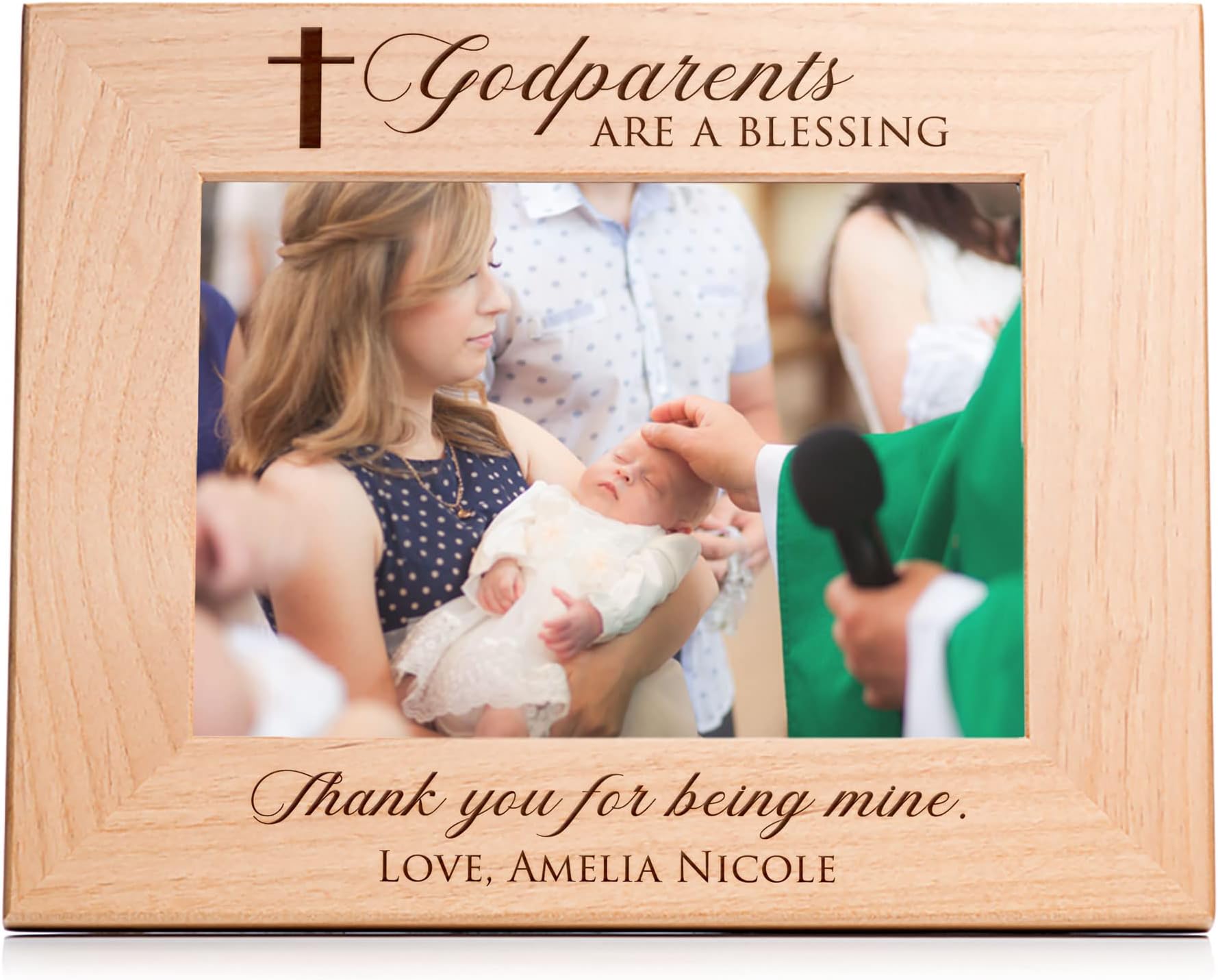 Lifetime Creations Personalized Godparent Picture Frame: Customized Godparents Proposal Gift, Engraved Wood Godparent Frame, Padrinos de Bautizo Propuesta (Holds 5x7 Inch Landscape Photo)