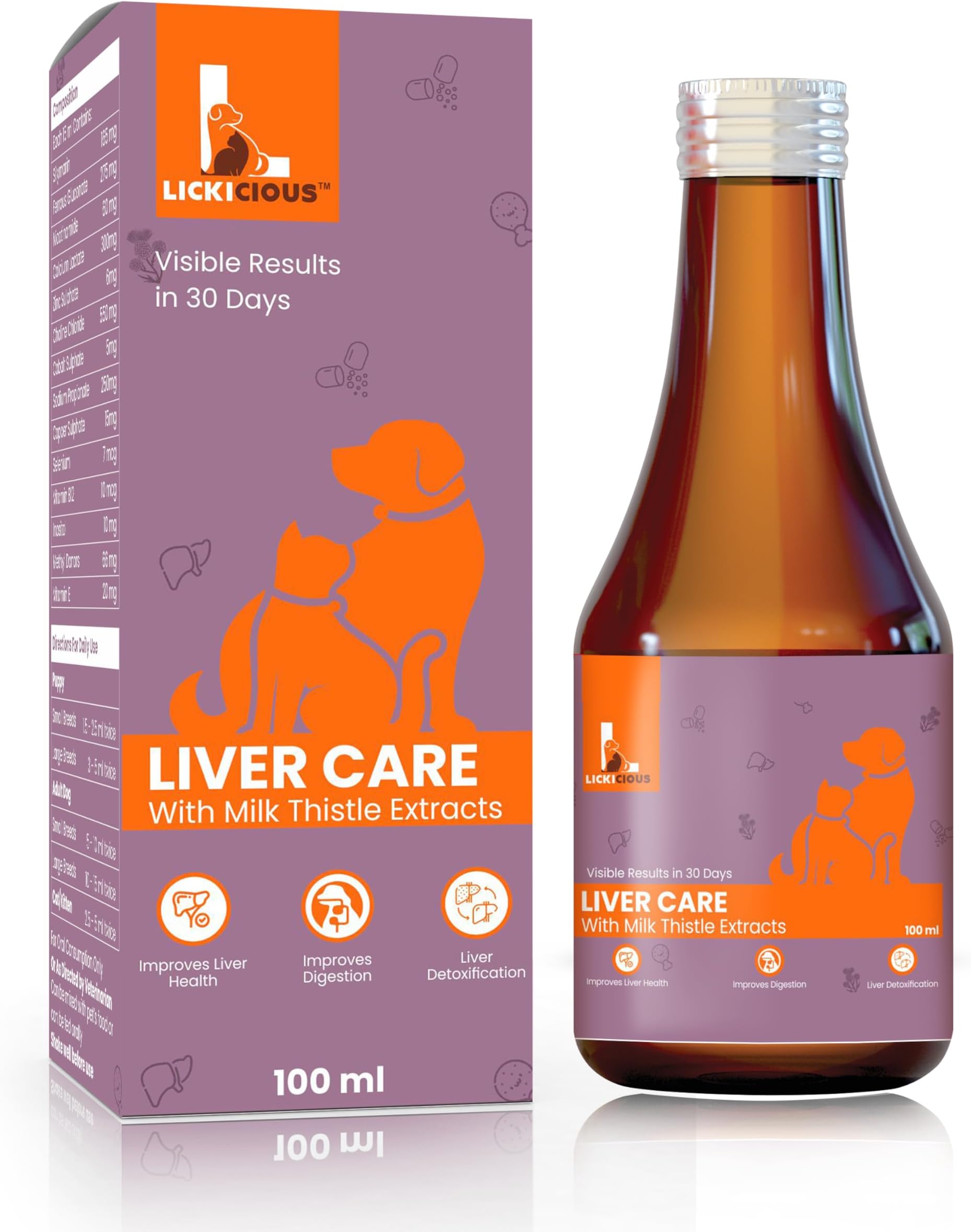 Liver Care Syrup, 100ml with Milk Thistle Extract (Silymarin) Advanced Formula for Liver Support & Liver Detoxification. Chicken Flavour for Dogs & Cats