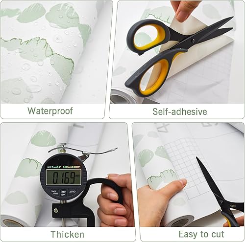 Miniatura 2 de Naphite Papel tapiz de color verde y blanco para despegar y pegar, papel de contacto bohemio para gabinetes, papel tapiz a rayas para dormitorio,