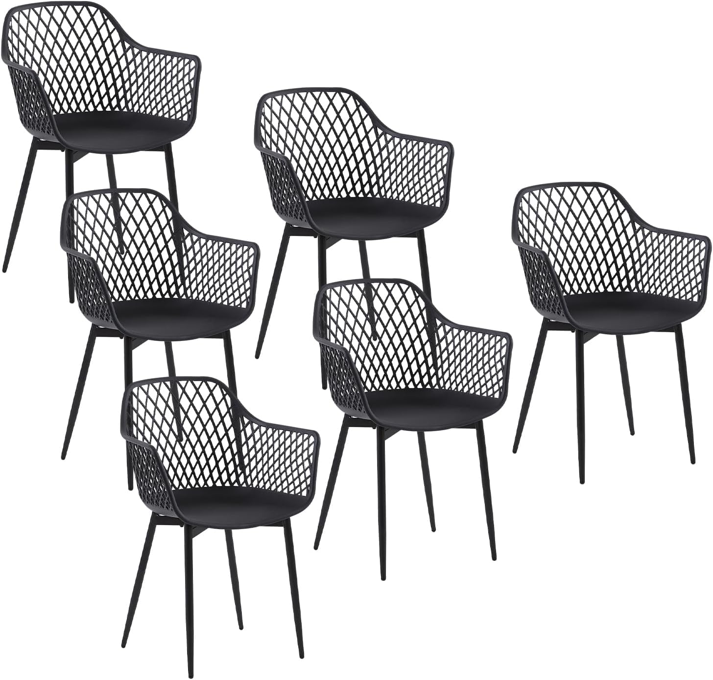 buybyroom Sillas Terraza Exterior, Juego de 6 Sillas Jardin Exterior con Reposabrazos, Patas de Metal y Respaldo de Plástico Ergonómico, para Jardín,Terraza,Balcón,Reuniones,Salón,Comedor,Negras