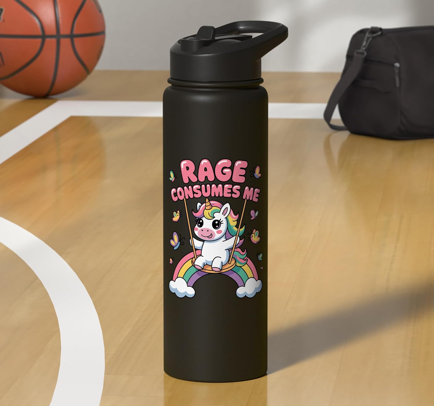 Rage Consumes Me, Funny Sarcastic Unicorn Girls Stainless Steel Insulated Water Bottle - Image 7