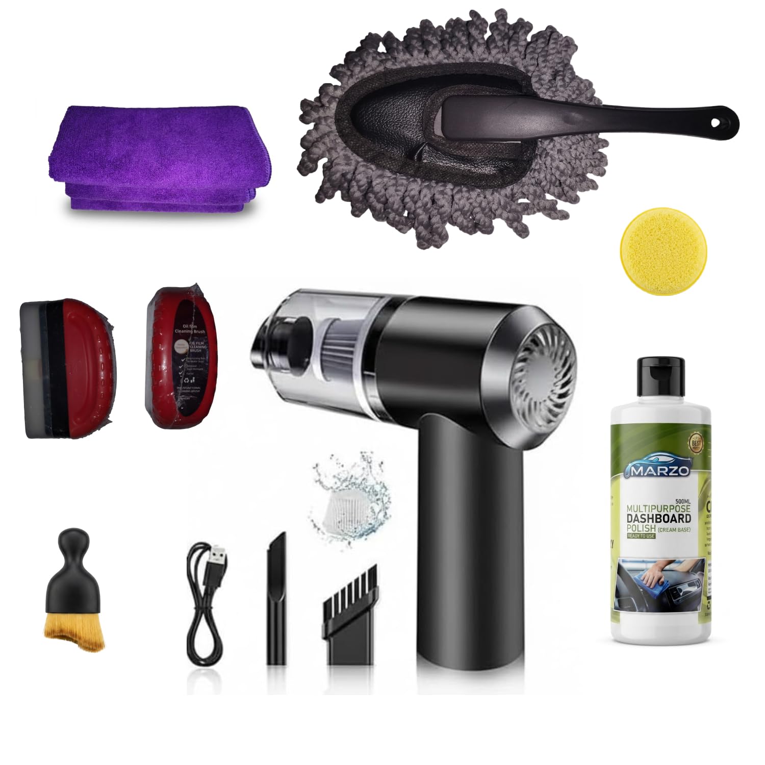 7pc car Cleaning kit,with 3in1 mini Vacuum Cleaner, Auto Care Multipurpose Dashboard Polish, Car Interior Cleaning Kit, Detailing Set with Microfiber Duster and Scratch Proof Microfiber Cloth | Microfiber cloth with microfiber duster-image-10