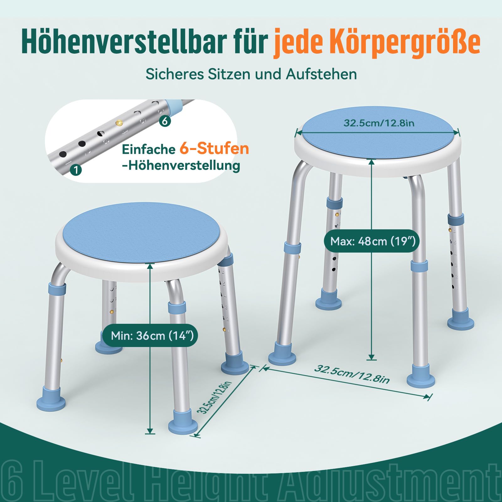 LC01 360°drehbarer Duschstuhl höhenverstellbar – Rutschfester Duschhocker aus Aluminium, Leichter Duschsitz für Senioren, Schwangere & Menschen mit eingeschränkter Mobilität
