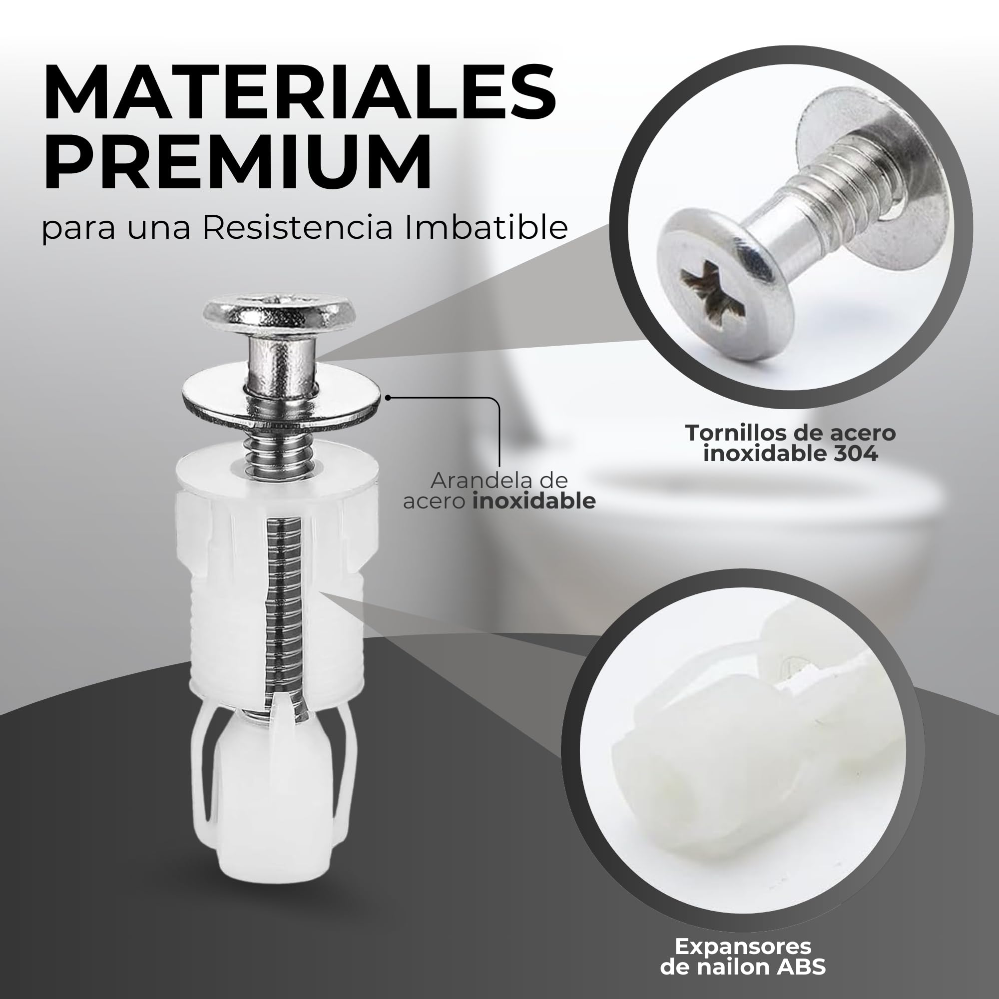 Pack de 4 Tornillos de Nailon para Asiento de Inodoro, Fijaciones Premium para una sujeción firme y duradera. Renueva las Bisagras de tu WC con confianza.