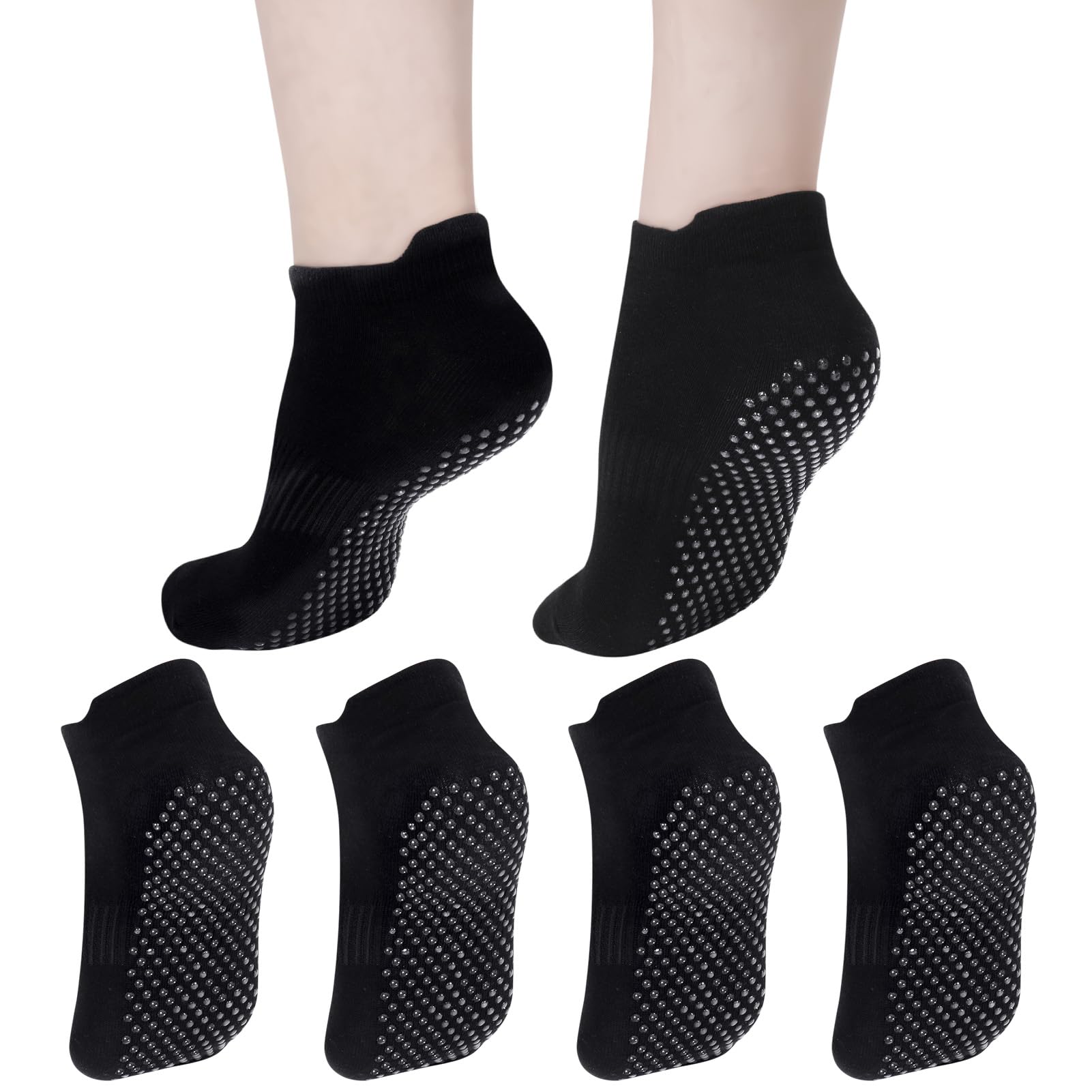 4 Pairs Non Slip Yoga Socks Pilates Socks Women,Anti Slip Grip Sock for Yoga Ballet Pilates Barre Workout,Size 4-7