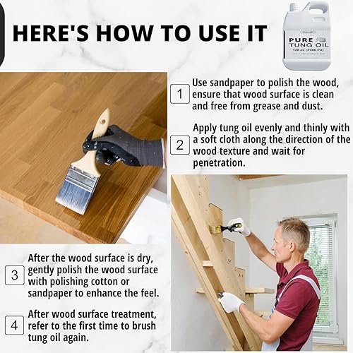 Miniatura 6 de Aceite de tung 100% puro de 32oz para madera al aire libre con cepillo, aceite de tung seguro de grado alimenticio para acabado de madera, sellador