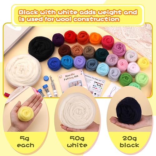 Miniatura 4 de Kit de fieltro de aguja, kits de fieltro para principiantes adultos, kit de aguja de fieltro con bolsa de almacenamiento portátil, 26 colores de