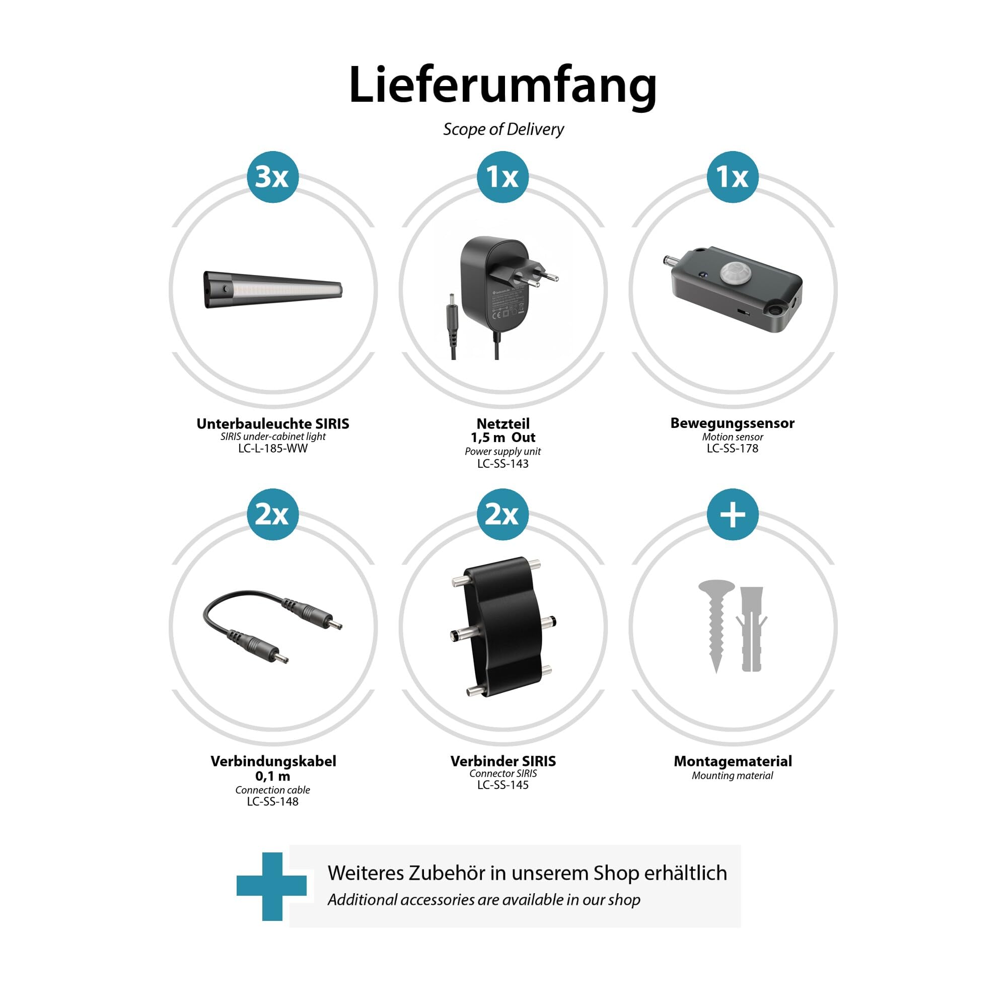 ledscom.de Zestaw 3 lamp podszafkowych LED SIRIS czarny mat z czujnikiem ruchu, płaski, 30cm każda, 368lm każda, ciepła biel