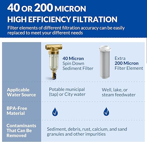 Miniatura 2 de SimPure Filtro de sedimento giratorio de 40 micrones (1 juego), carcasa de filtro de agua para toda la casa (1 juego) y cartucho de repuesto de