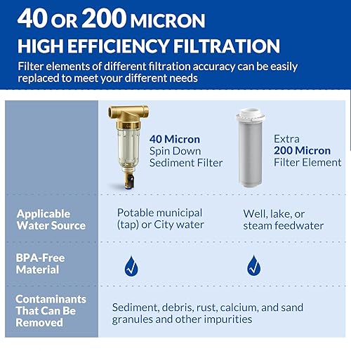Miniatura 2 de SimPure Filtro de sedimento giratorio de 40 micras filtro de agua de sedimento reutilizable para toda la casa sistema de prefiltración de agua 1