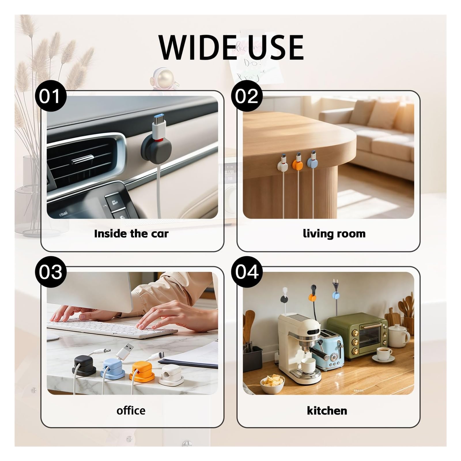 360° Drehbarer Magnetischer Kabelhalter, Selbstklebend Kabelmanagement für Nachttisch & Schreibtisch, Kabelclips für Auto Büro, Magnet Kabel-Organizer für Ladekabel USB-C(White,12)