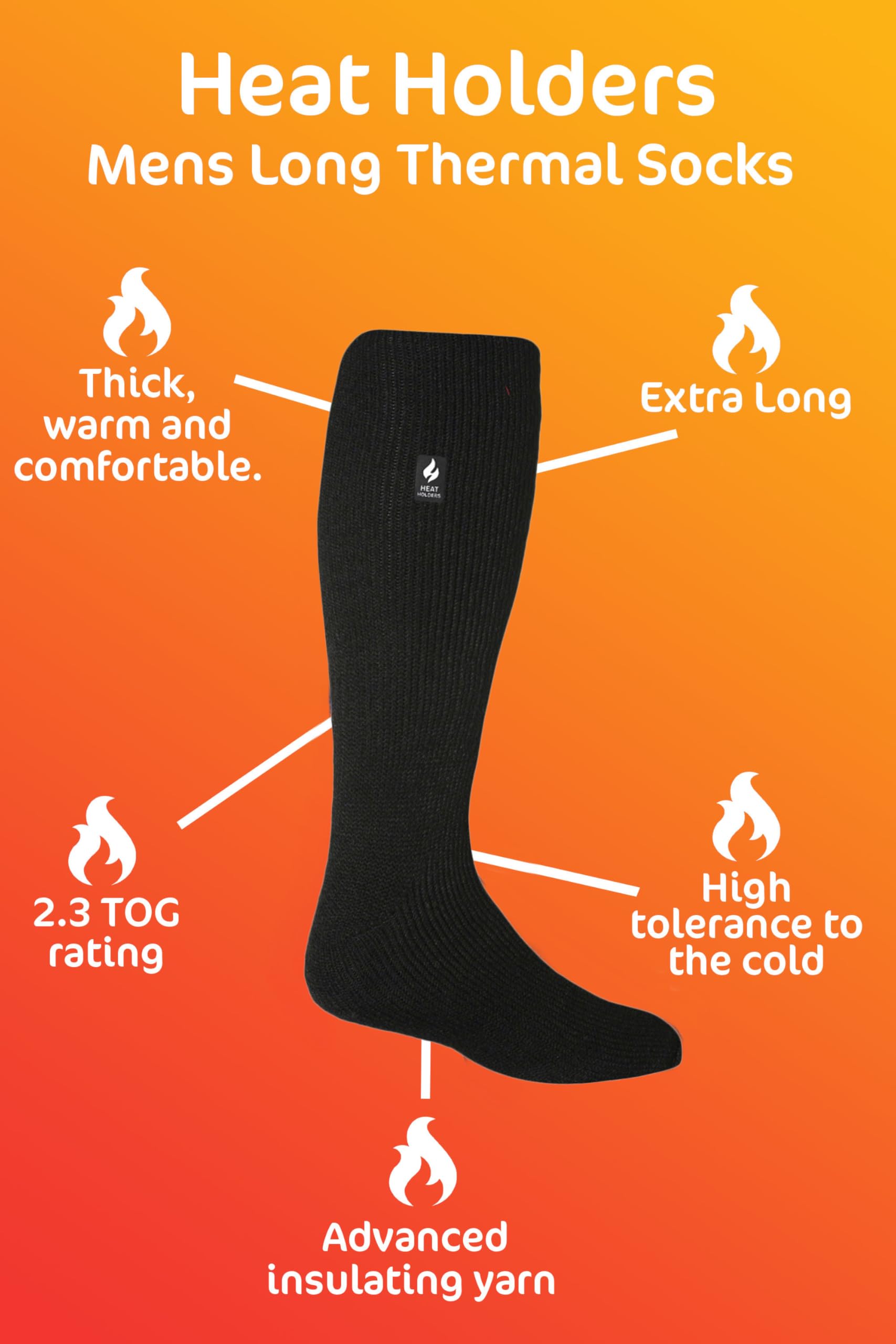 HEAT HOLDERS - 3 er Pack Schwarz Kniestrümpfe Thermo Socken für Winter Unisex