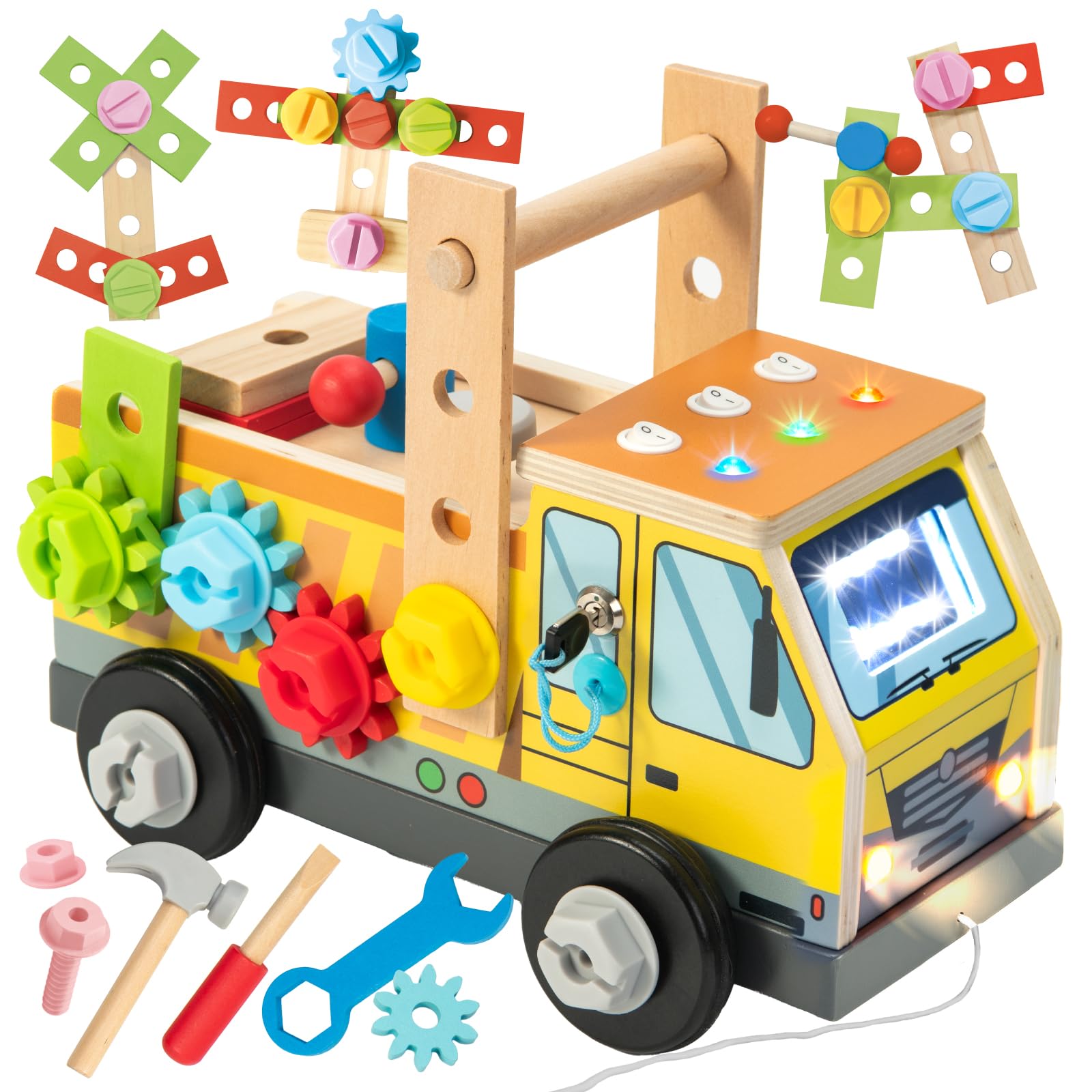 Nene Toys Montessori Busy Board drewniana ciężarówka dla dzieci w wieku od