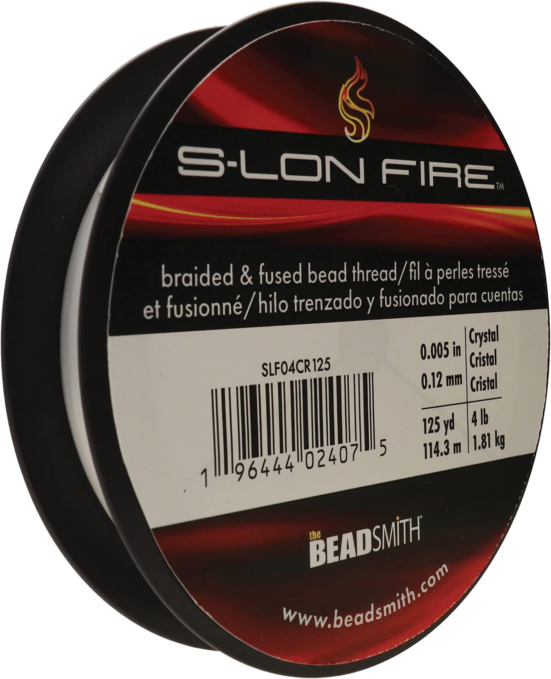 The Beadsmith S-Lon Fire – Braided and Fused Bead Thread – 4lb. Test, .005”/.12mm Diameter, 125 Yard Spool, Crystal Clear Color – Super Strong Stringing Material for Jewelry Making and Bead Weaving