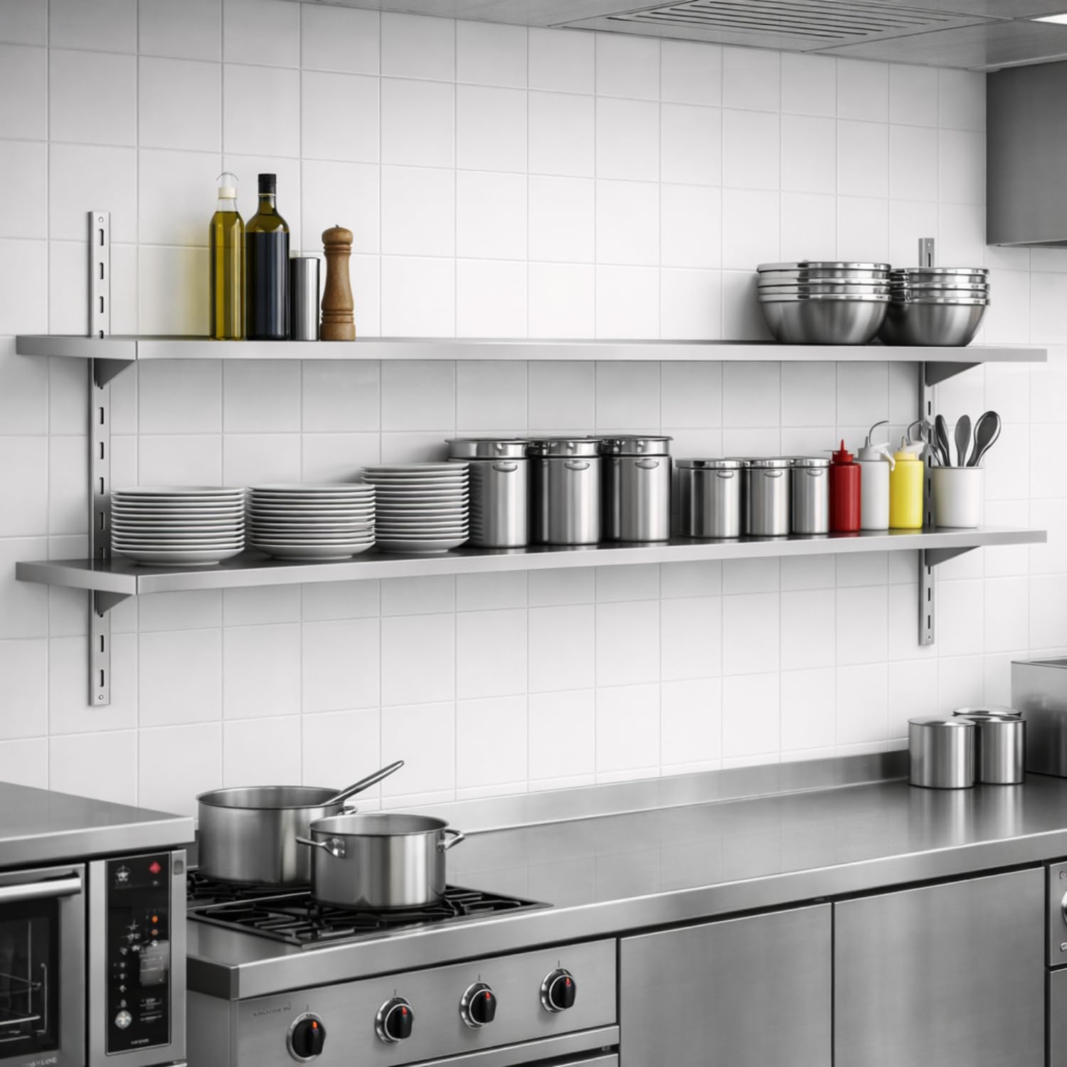 Générique Étagère Murale INOX Double 180 cm - Système à Crémaillère Réglable - Rangement Cuisine Professionnelle