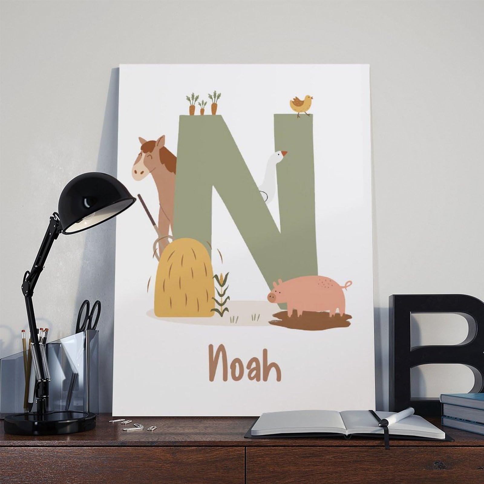 Poster sur toile avec thèmes éducatifs de l'alphabet de A à Z (13) - Décoration murale pour salon, chambre à coucher - 30 x 45 cm