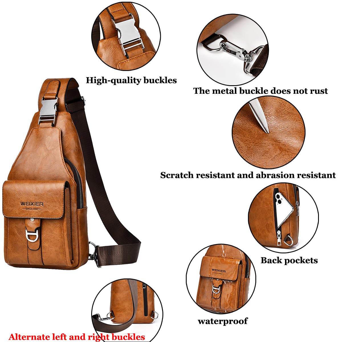 A-QMZL Borsello Uomo Tracolla Zaino Monospalla Uomo Pelle Borsa a Tracolla Uomo Piccolo Impermeabile Spalla Sling Bag Piccolo Crossbody Bag (Marrone chiaro2)
