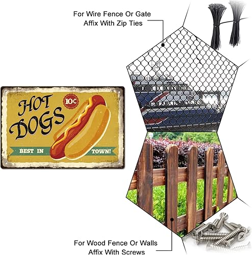 Miniatura 4 de SUPERDANT Letreros de lata de Hot Dogs con texto en inglés Hot Dogs Best in Town de comida rápida, letrero de metal vintage, divertido arte de