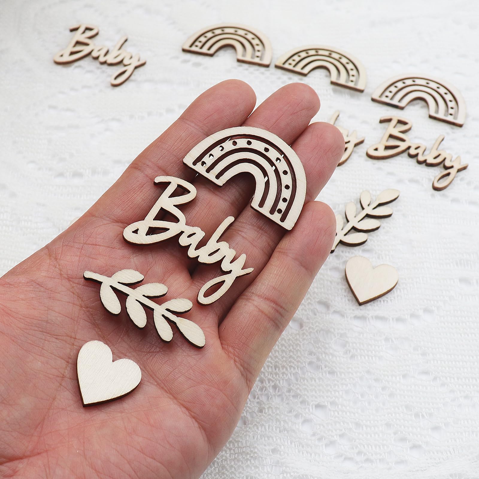 100 Stück Baby-Streudeko Aus Holz – Fußabdrücke, Sterne, Babyschuhe Für Babyparty Deko | Tischkonfetti Für Baby Shower, Gender Reveal
