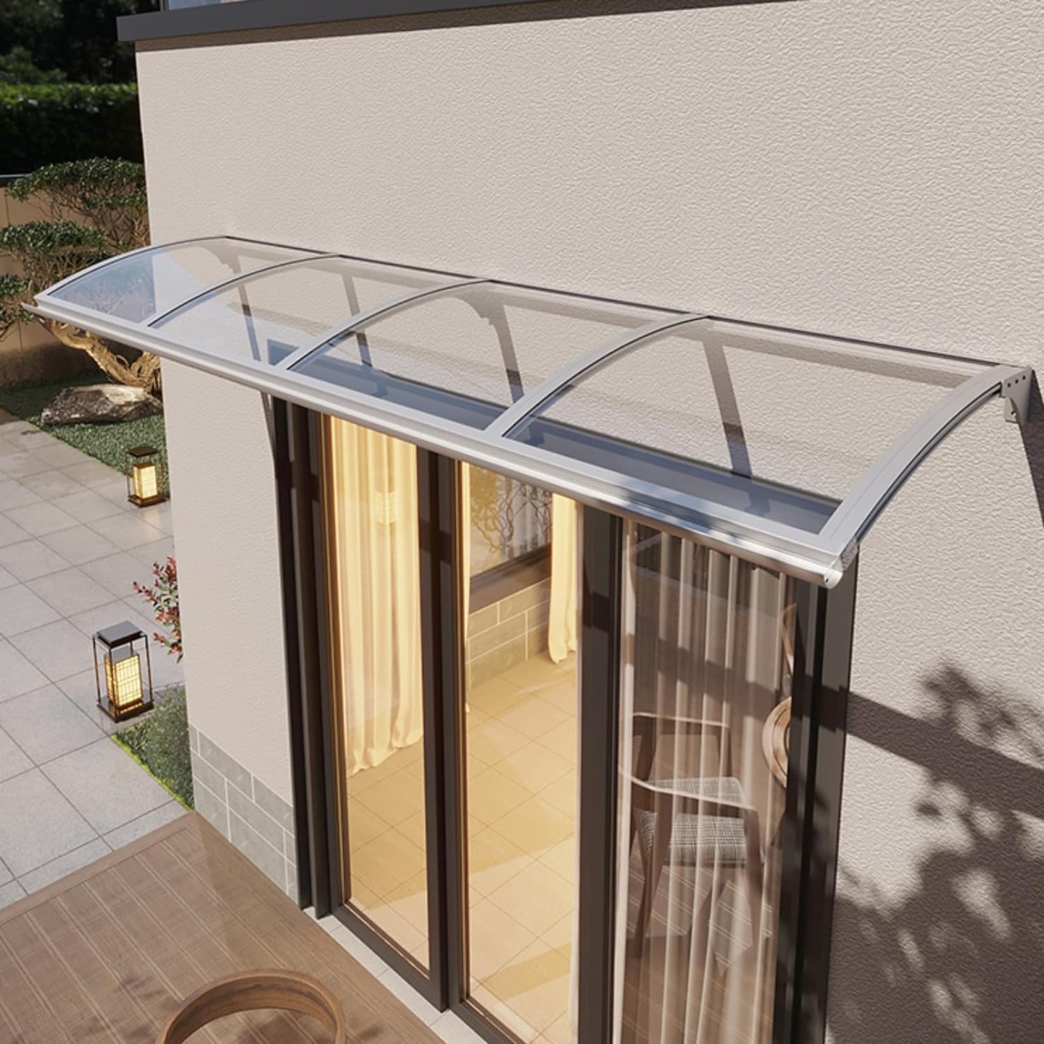 GJZQDKX Outdoor Waterproof Polycarbonate Window Door Canopy Awning Self Cleaning Rain Shelter Patio Roof for Window Porch Shade.