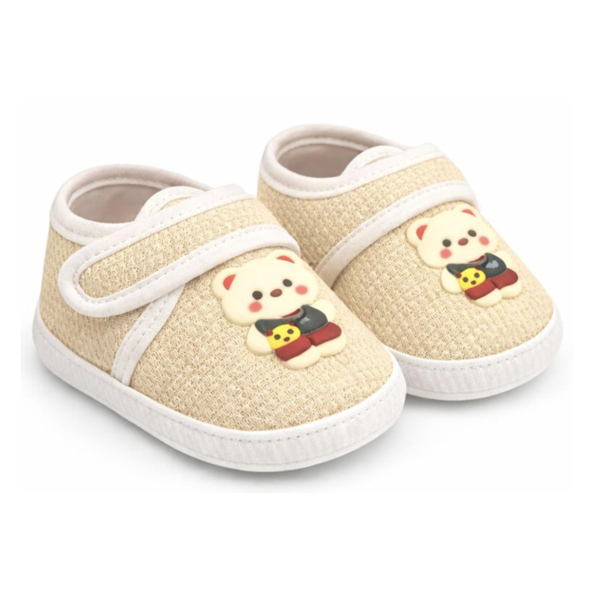 Cotton Baby Shoes for 6-12 Months | Flexible Anti-Skid Soft Sole with Velcro Strap | Lightweight, Breathable Booties with Extra Soft Terry Inner Lining | Cute Casual Wear Shoes for Baby Boys & Baby Girls