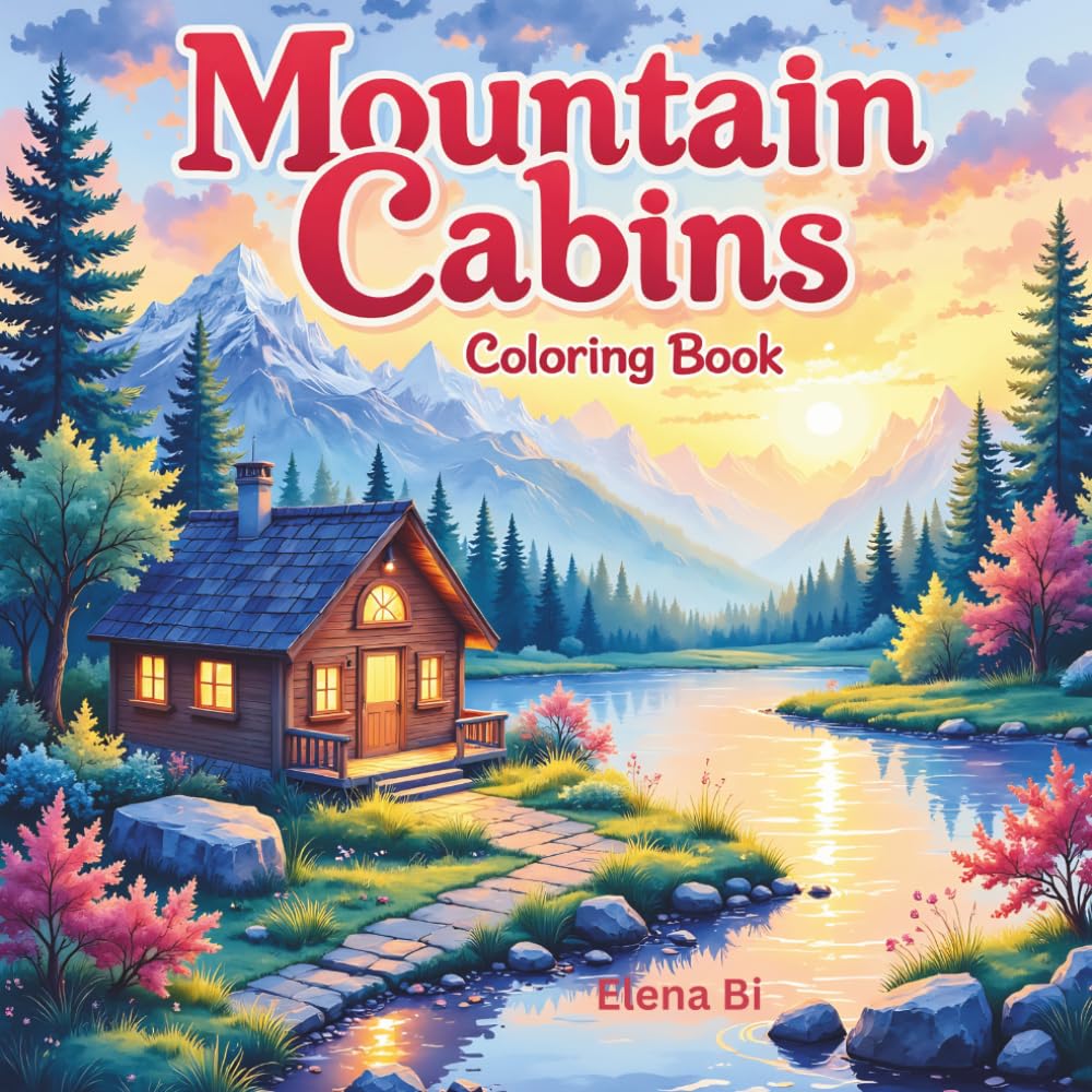 Mountain Cabins Coloring Book: Relaxing Scenes of Cozy Cabins, Lakes, and Forests