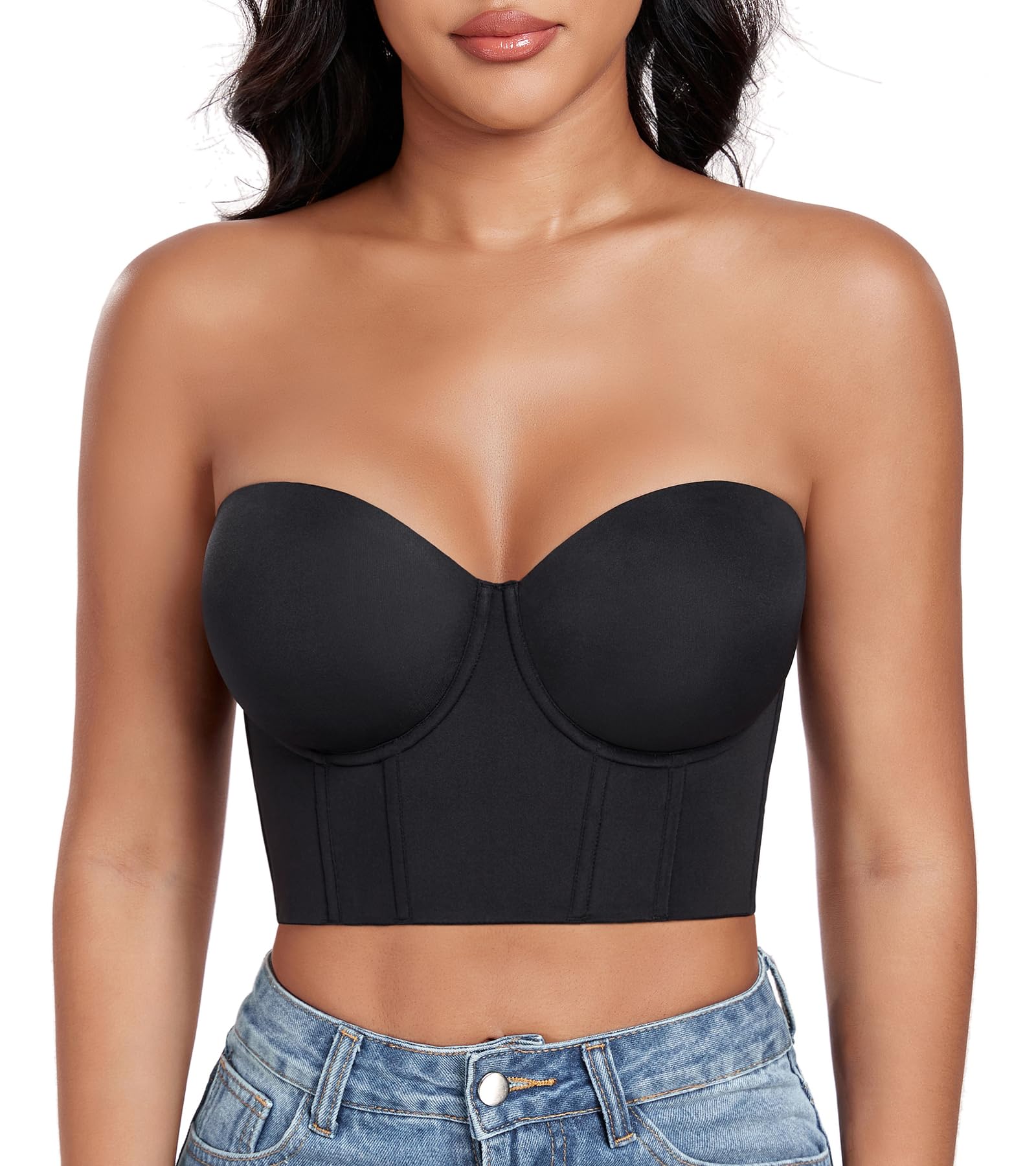 DotVol Soutien-gorge push-up sans bretelles pour femme - Sous-vêtement gainant avec armatures - Grande taille - Maintien fort