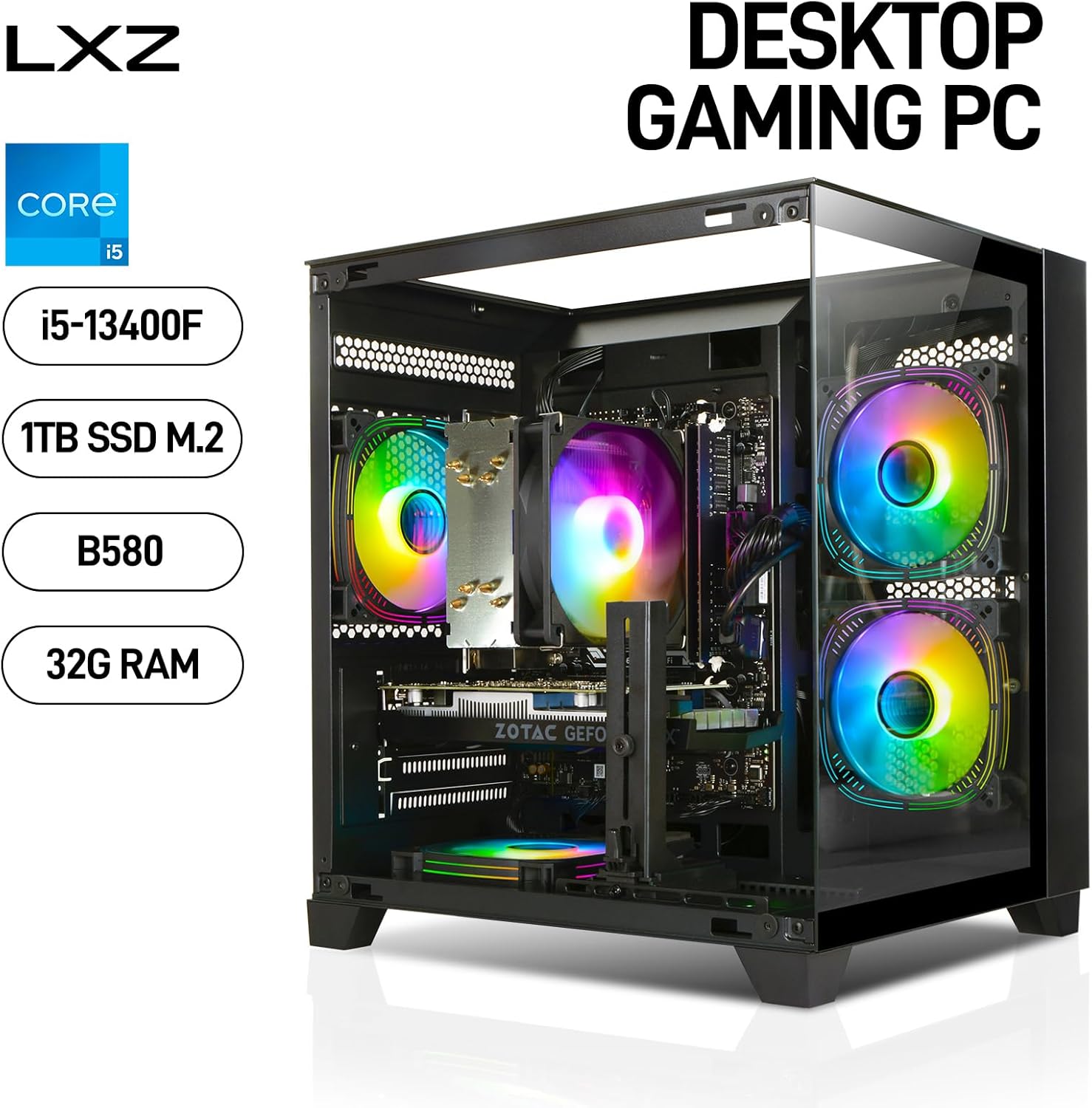 71v-l5ZGIPL._AC_SL1500_ LXZ Gaming Desktop PC Core i5-13400F & Arc B580 12GB GPU, 32GB RAM, 1TB SSD - High Performance Desktop Computer for Gaming/Design (Black)