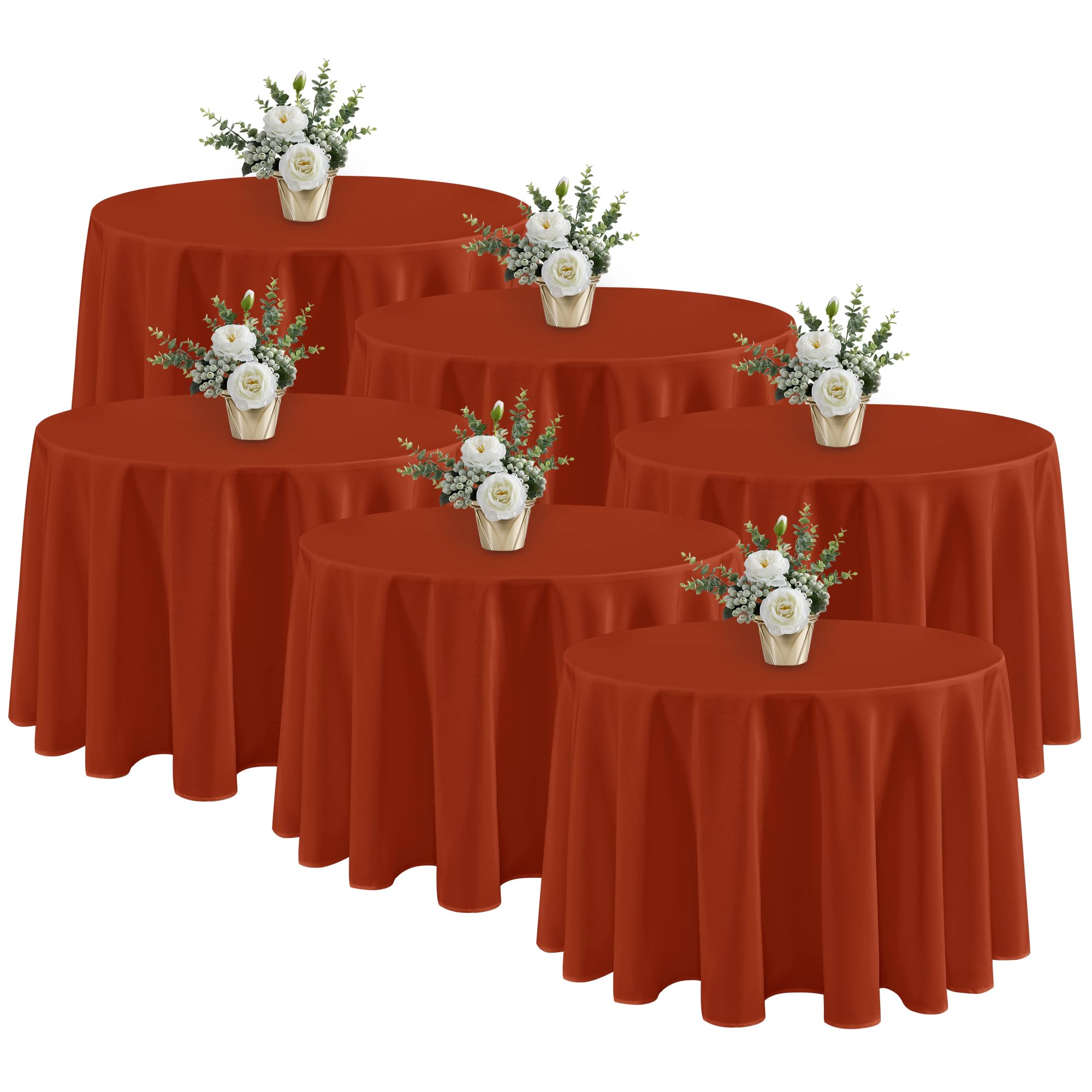 Fitable 6 Pack Rust Tablecloths 90 Inch Round for 36"-72" Tables