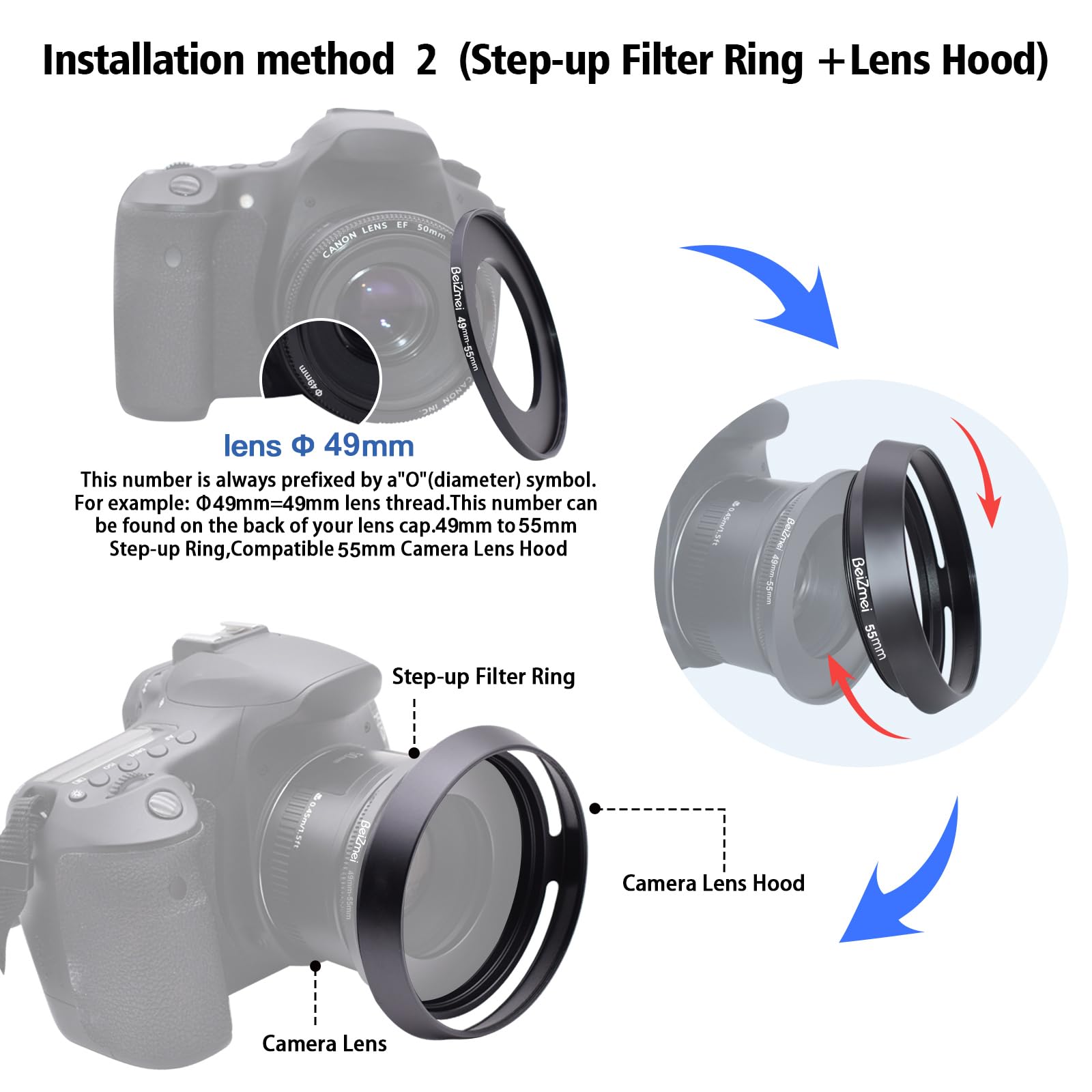 Paraluce In Gomma 55mm Zykkor A 3 Posizioni - Per Obiettivi Reflex E DSLR