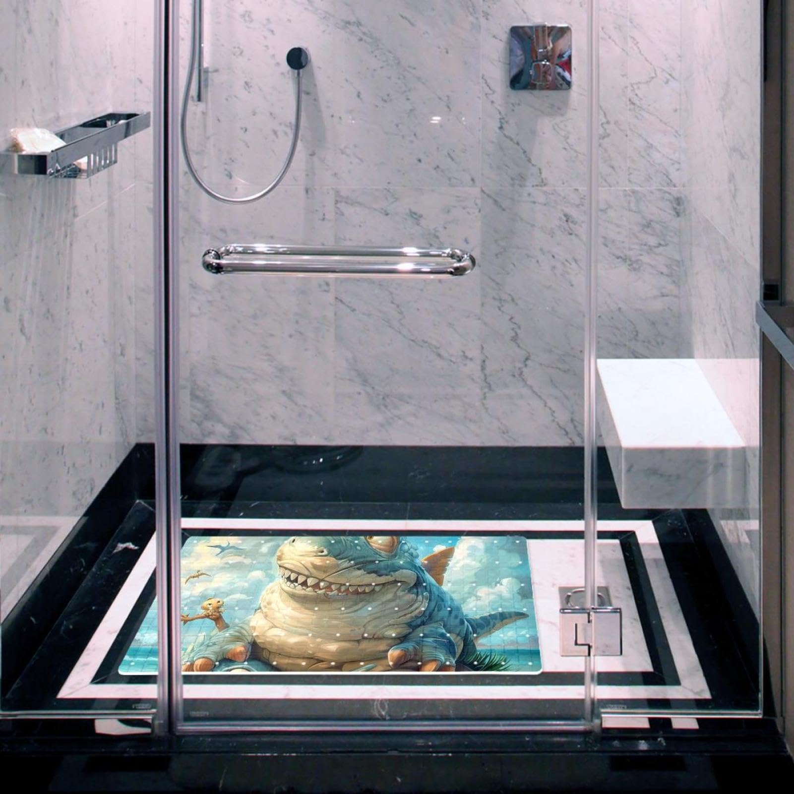 Tapis de bain de qualité supérieure - Antidérapant, facile à nettoyer et sans danger pour toute la famille - Requin dinosaure Lovley