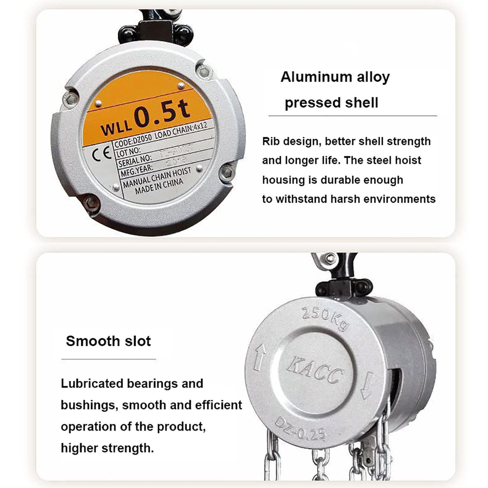 250/500kg Manual Hand Lift Steel Chain Block, 3-m Hand Chain Hoist,Manual Chain Hoist,Round Manual Hoist,Heavy Duty Hooks, for Lifting Goods,500KG*3M