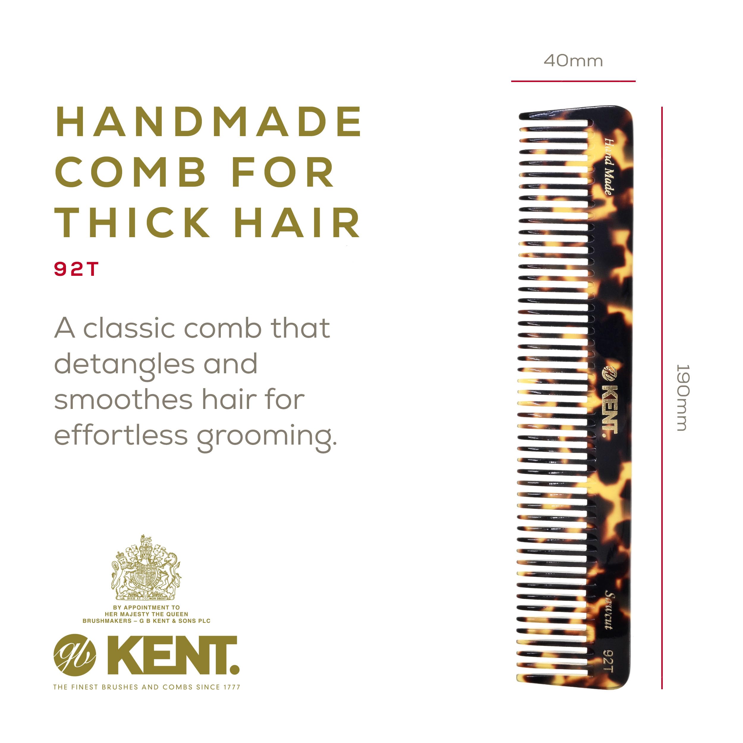 Kent 92TY Pettine districante a denti larghi per capelli ricci - Pettine districante per tutti i tipi di capelli, pettine per capelli da uomo e pettine bagnato per donne - KENT Comb Hair Styling e