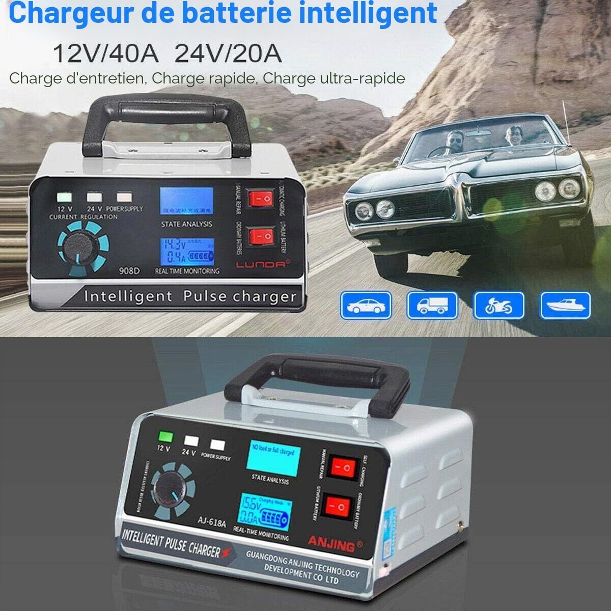 400 W 30a 12 V / 24 V Voiture Automatique Chargeur de Batterie Intelligent Impulsion Bateau de RéParation Trickle Prise EuropéEnne
