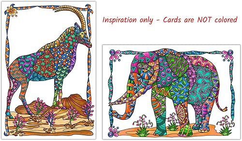 Miniatura 8 de Art Eclect Tarjetas de felicitación y agradecimiento para colorear de la naturaleza diseños de animales de vida silvestre Zentangle 10 tarjetas con