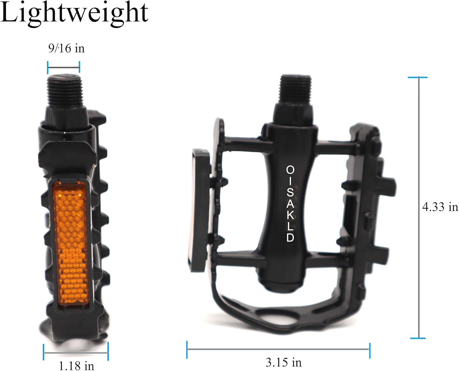 Bike Pedals 9/16 Inch Mountain Road Bike Pedals, Aluminum Alloy Bicycle Pedals with Reflector, Cycling Flat Pedals