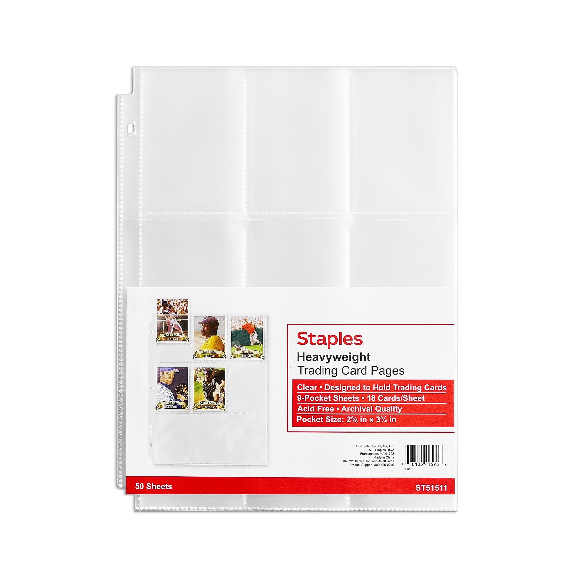 Amazon.com: Staples Trading Card Pages, 9Pocket Clear Sheet Protectors,  3Hole Punched for Standard Binders, AcidFree Card Storage, 50Pack : Toys  & Games